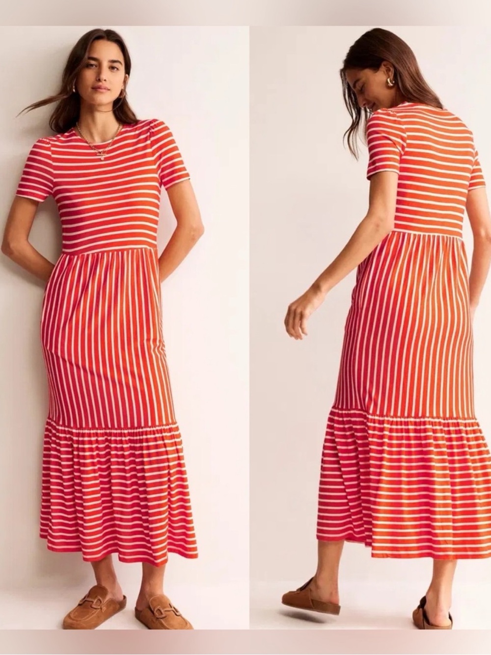 Boden Emma Tiered Jersey Midi Dress Striped